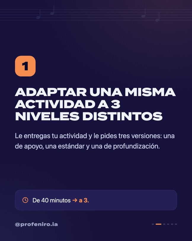 Slide: adaptar una misma actividad a tres niveles distintos, de cuarenta minutos a tres.